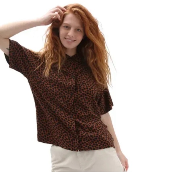 Vans Wild Woven Argan Oil Cheetah print Button Up Shirt, Size L - Picture 3 of 13